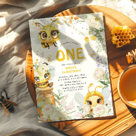 Sweet to Bee ONE' 1歳の誕生日 招待状