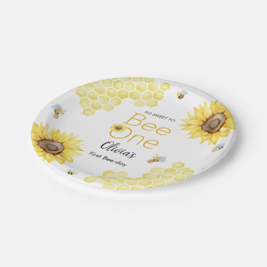 Sweet To Bee One First Bee Dayバースデーパーティー ペーパープレート (アングル)