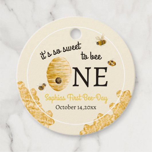 Sweet To Bee One First Birthday Bees Honeycomb フェイバータグ (正面)