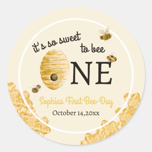 Sweet To Bee One First Birthday Bees Honeycomb ラウンドシール (正面)