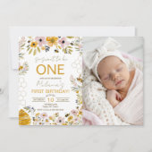 Sweet to Bee One First Birthday Invite 招待状 (正面)