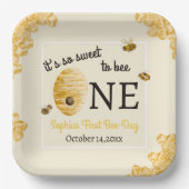 Sweet To Bee One First Birthday Watercolor Bees ペーパープレート (正面)