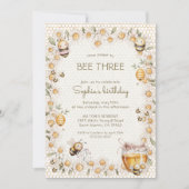 Sweet to BEE Three ハチミツのミツバチとデイジーの誕生日 招待状 (正面)