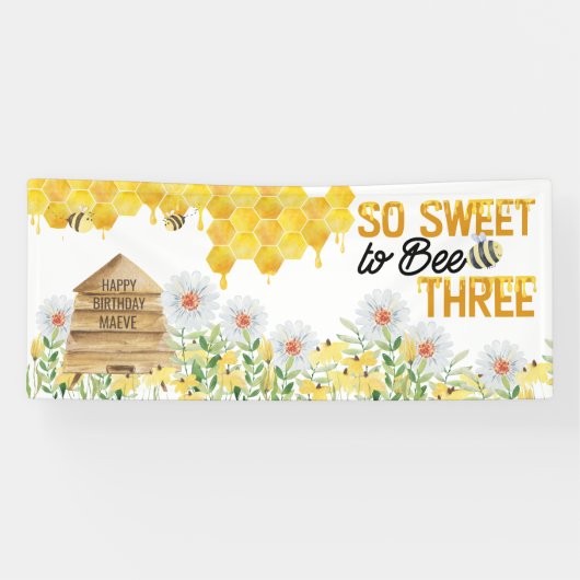 Sweet to Bee Three Beeをテーマにした3回目の誕生日パーティー 横断幕 (横)