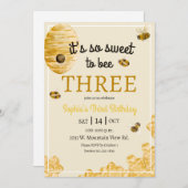 Sweet to Bee Three Honeycomb Bees Third Birthday 招待状 (正面/裏面)