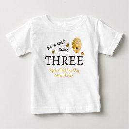 Sweet To Bee Three Third Birthday Bees Honeycomb ベビーTシャツ