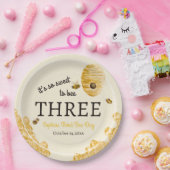Sweet To Bee Three Third Birthday Bees Honeycomb ペーパープレート (パーティー)