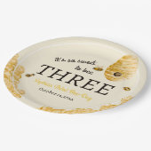 Sweet To Bee Three Third Birthday Bees Honeycomb ペーパープレート (アングル)