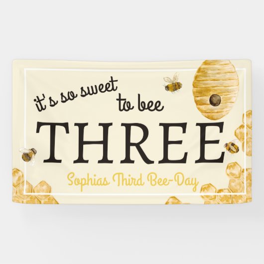 Sweet To Bee Three Third Birthday Bees Honeycomb 横断幕 (横)