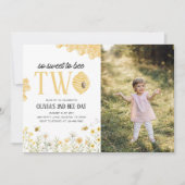 Sweet to Bee Two Bee 2歳の誕生日フォト 招待状 (正面)