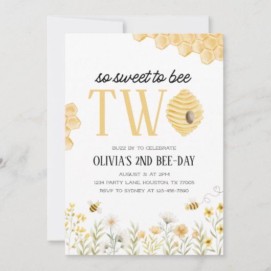 Sweet to Bee Two Bee 2nd Birthday Invitation 招待状 (正面)