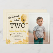 Sweet to Bee Two Honeycomb Bees 2nd Birthday Photo 招待状 (正面/裏面)