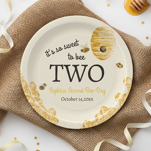 Sweet To Bee Two Second Birthday Bees Honeycomb ペーパープレート