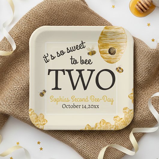 Sweet To Bee Two Second Birthday Bees Honeycomb ペーパープレート