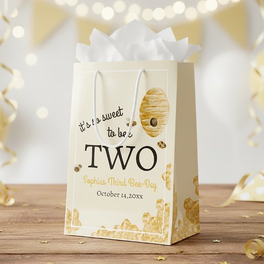 Sweet To Bee Two Second Birthday Bees Honeycomb ミディアムペーパーバッグ