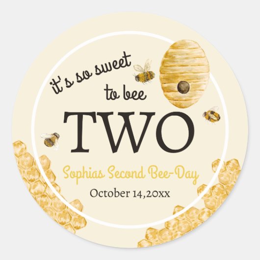 Sweet To Bee Two Second Birthday Bees Honeycomb ラウンドシール (正面)