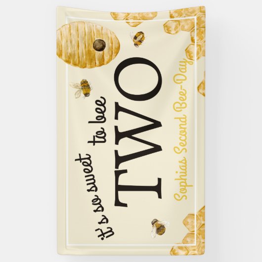 Sweet To Bee Two Second Birthday Bees Honeycomb 横断幕 (縦)