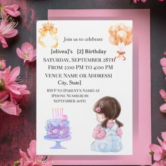 Sweet Toddler Girl Two Sweet Birthday Party Invita 招待状