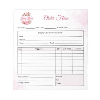 Sweet Treats Bakery Order Form Receipt Invoice ノートパッド