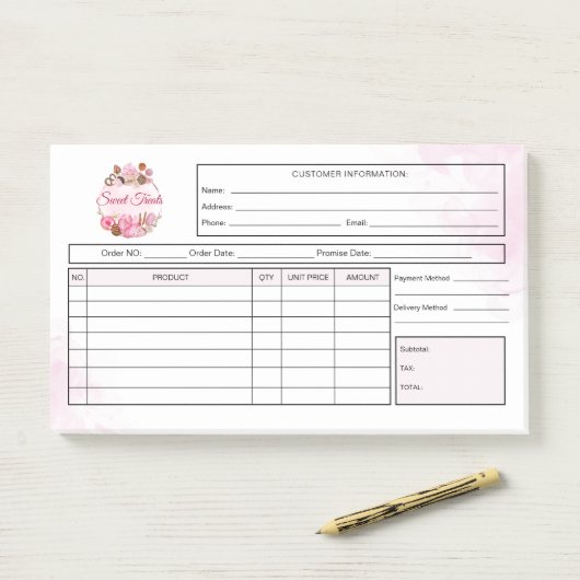 Sweet Treats Bakery Receipt Invoice ポストイット (デスク)