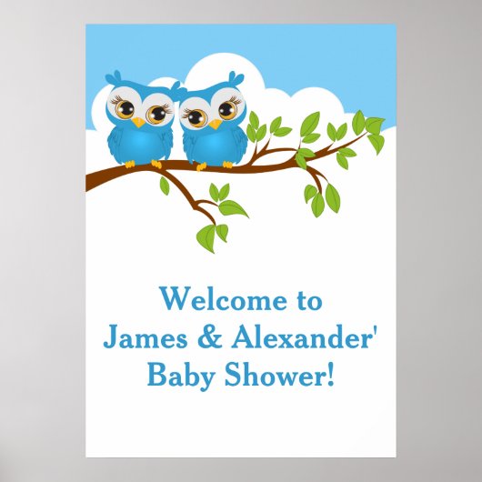 Sweet Twins Owls Boy Baby Showerポスター ポスター (正面)