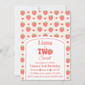 Sweet Two いちごの女の子の2歳の誕生日パーティー 招待状 (正面)