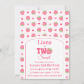 Sweet Two かわいいピンクのイチゴの女の子 2歳の誕生日 招待状 (正面)
