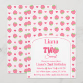 Sweet Two かわいいピンクのイチゴの女の子 2歳の誕生日 招待状 (正面/裏面)