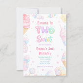 Sweet Two パステルキャンディー 誕生日パーティー 招待状 (正面)
