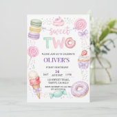 Sweet Two パステルデザート 2歳の誕生日招待状 招待状 (スタンド正面)