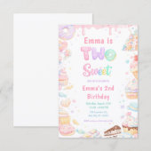 Sweet Two パステル キャンディ 2歳の誕生日パーティー 招待状 (正面/裏面)