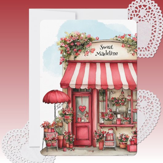 Sweet Valentine Flower Shop Personalized Flat シーズンカード