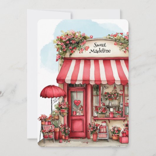 Sweet Valentine Flower Shop Personalized Flat シーズンカード (正面)