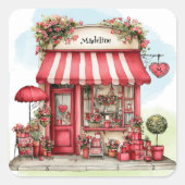 Sweet Valentine Flower Shop Personalized Sticker スクエアシール (正面)