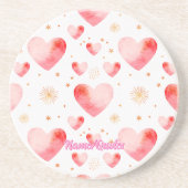Sweet Valentine Heart Pattern with Golden Glitter コースター (正面)