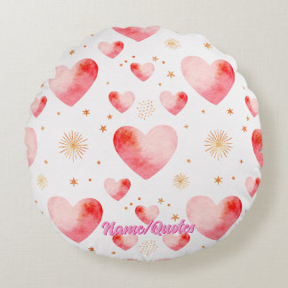 Sweet Valentine Heart Pattern with Golden Glitter ラウンドクッション
