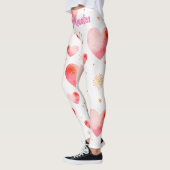 Sweet Valentine Heart Pattern with Golden Glitter レギンス (左)