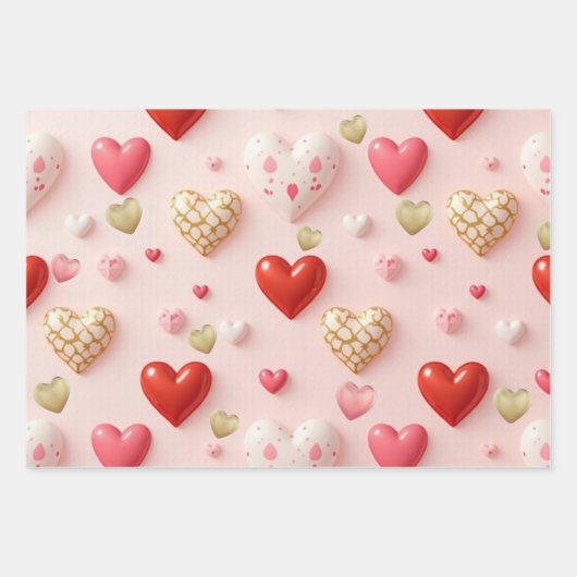 Sweet Valentine Hearts Blush Pink wrapping paper ラッピングペーパーシート (正面)