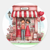 Sweet Valentine Shop Couple Monograms ラウンドシール (正面)