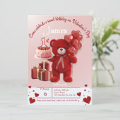 Sweet Valentine's バースデー招待状 - 1歳の誕生日 サンキューカード (スタンド正面)