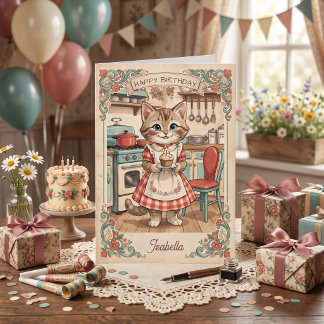 Sweet Vintage Cat | 名前入り ハッピーバースデー カード