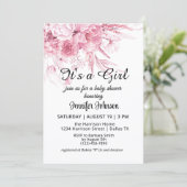 Sweet Vintage Florals Pink It's a Girl ベビーシャワー 招待状 (スタンド正面)