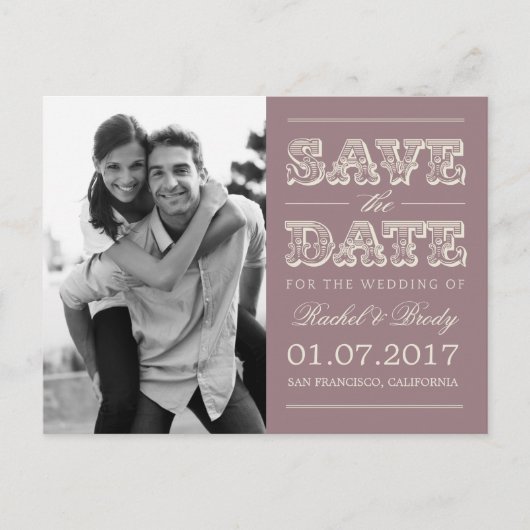 Sweet Vintage Wedding Save The Date - Plum 案内ポストカード (正面)