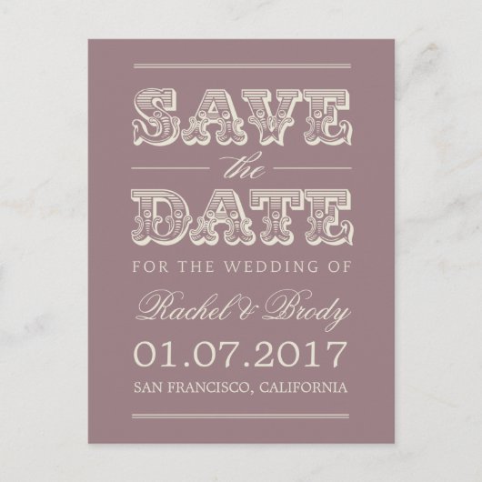 Sweet Vintage Wedding Save The Date - Plum 案内ポストカード (正面)