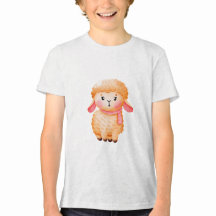 Sweet Watercolor Baby Lamb with Pink Heart Scarf