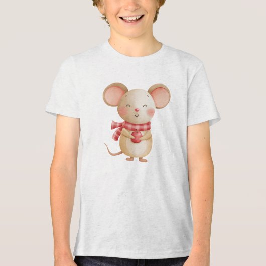 Sweet Watercolor Baby Mouse Nursery Illustration トライブレンドＴシャツ (正面)