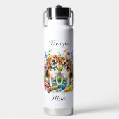 Sweet Watercolor Beagles in Flowers Personalized ウォーターボトル (正面)