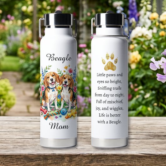 Sweet Watercolor Beagles in Flowers Personalized ウォーターボトル