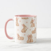 Sweet Watercolor Bunnies & Flowers Pattern  マグカップ (左)