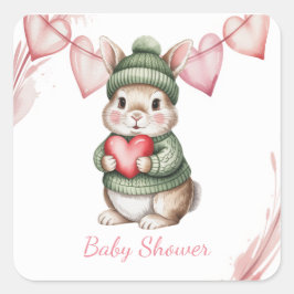 Sweet Watercolor Bunny Baby Shower スクエアシール
